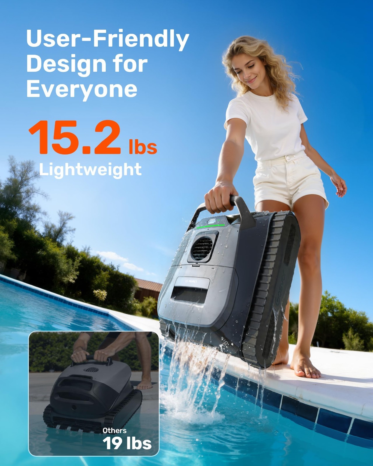 Rechargeable Pool Vacuum Cleaner – Wall & Waterline Cleaning, Smart Navigation,