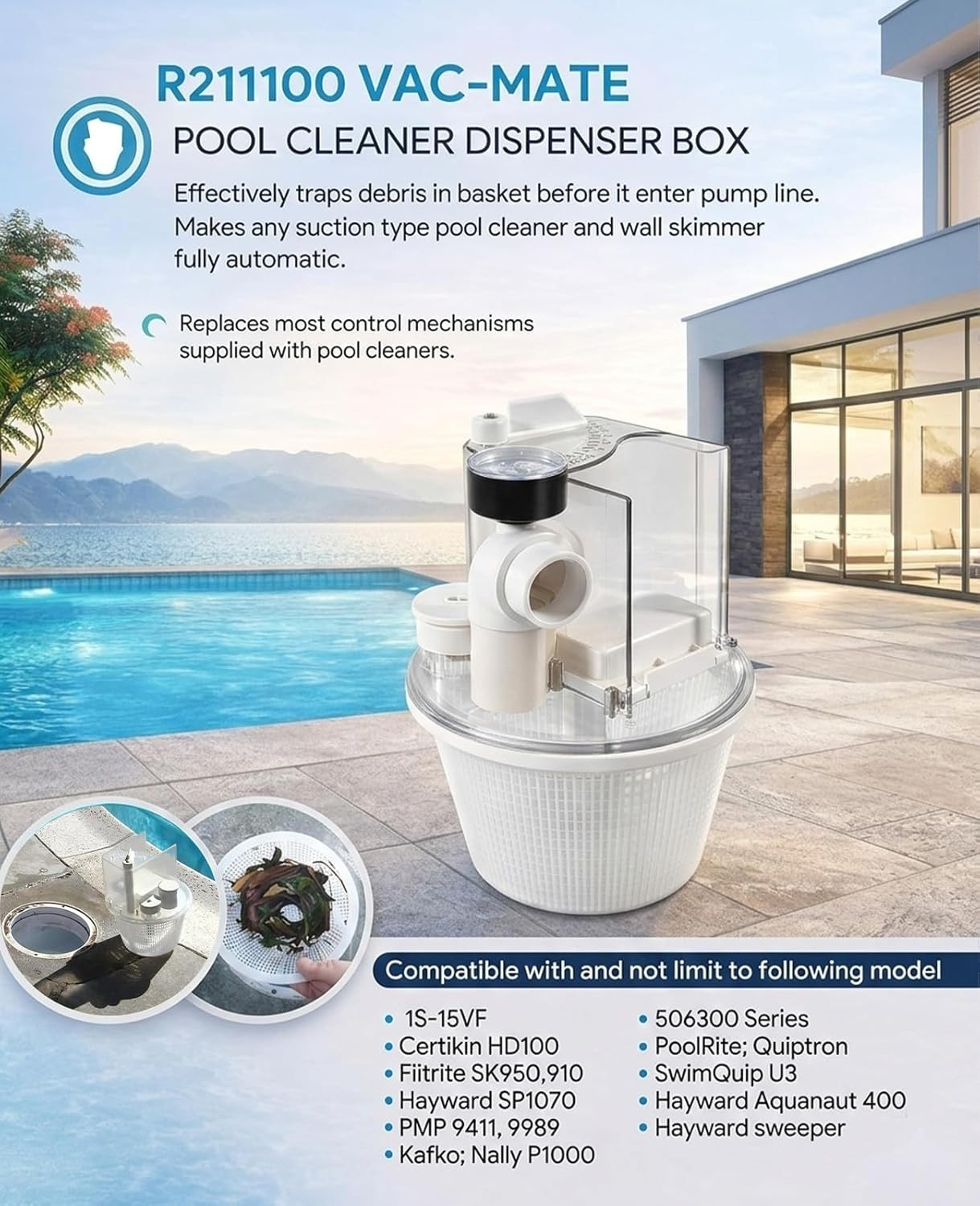 R211100 Vac-Mate Pool Cleaner Dispenser Box – Multi-Function Vacuum Skimmer Atta