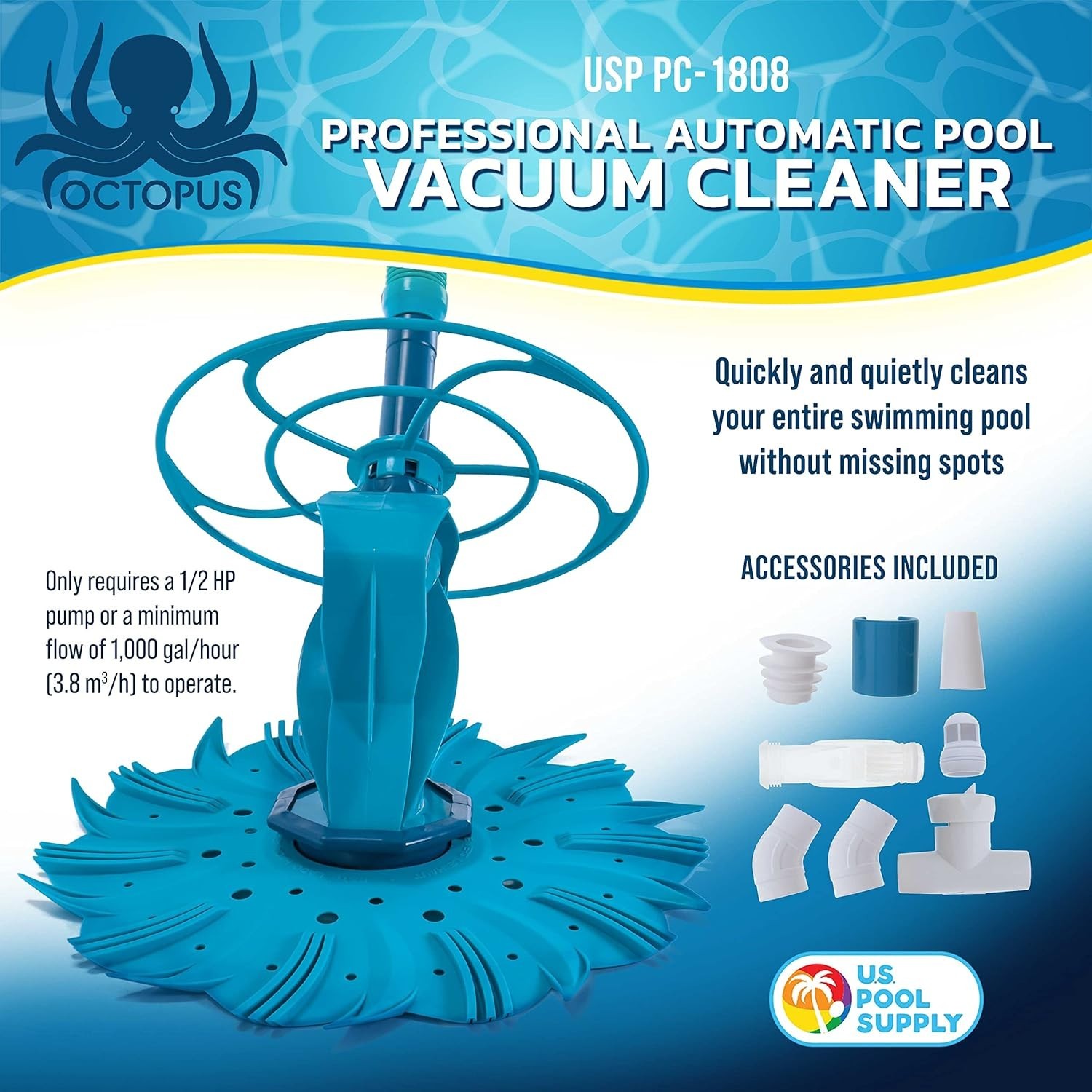 Deluxe Octopus Suction Pool Cleaner – Quiet Automatic Vacuum for Inground Pools