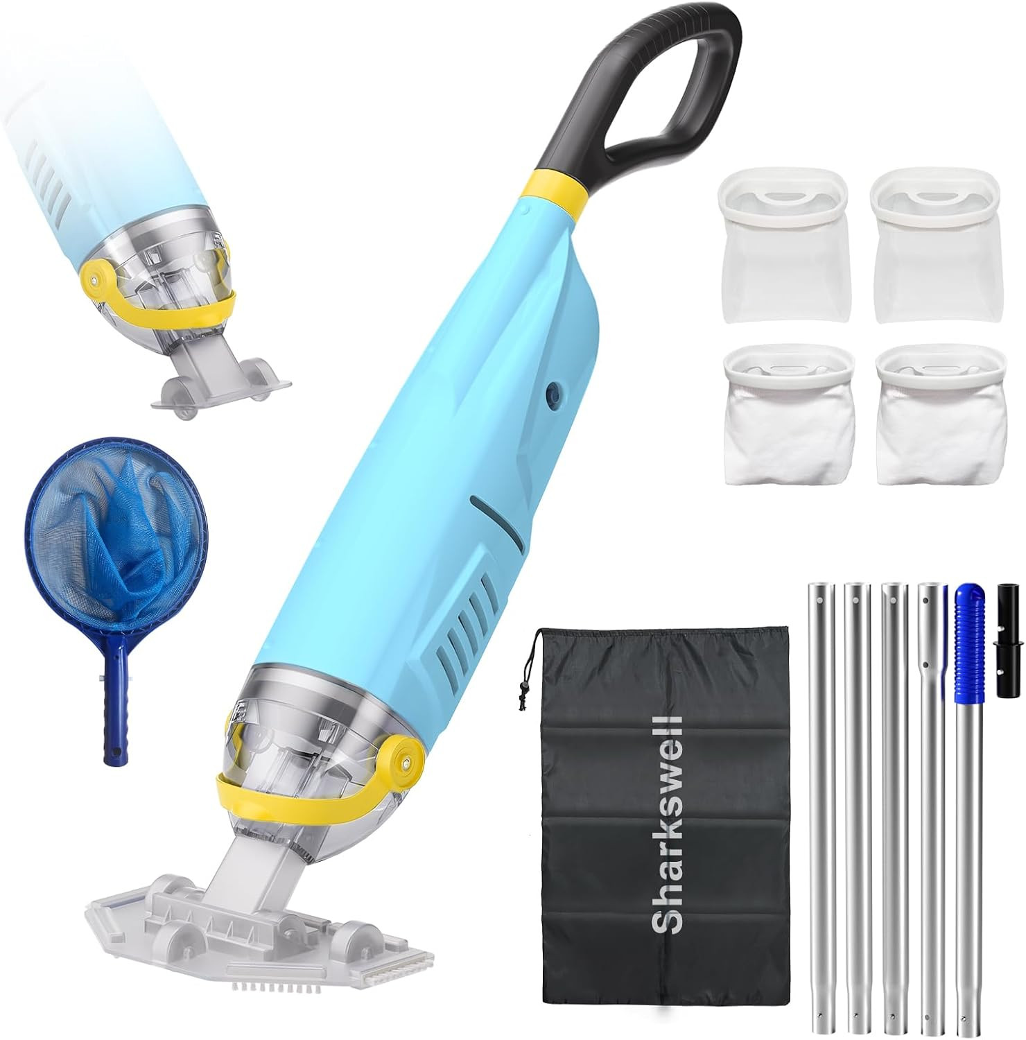 2026 Cordless Pool Vacuum with Telescopic Pole & 60 Min Powerful Suction