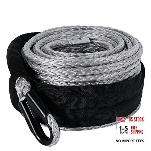 3/8″ Synthetic Winch Rope, 95 ft 26,500lb UHMWPE 3/8 In x 95 Ft Standard Gray