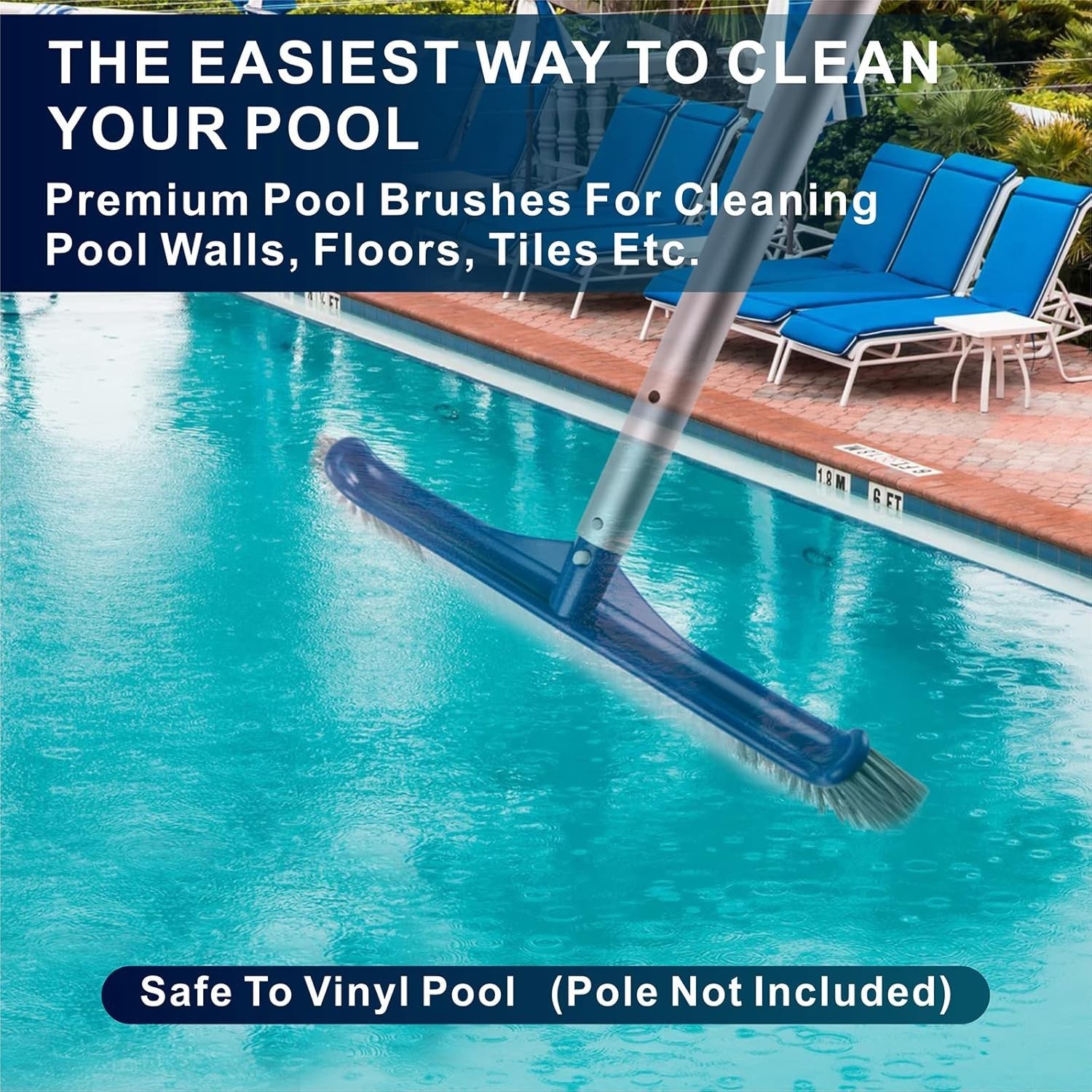 17.5 in Blue Pool Brush Head for Inground & Above-Ground Pools, Durable Clean…