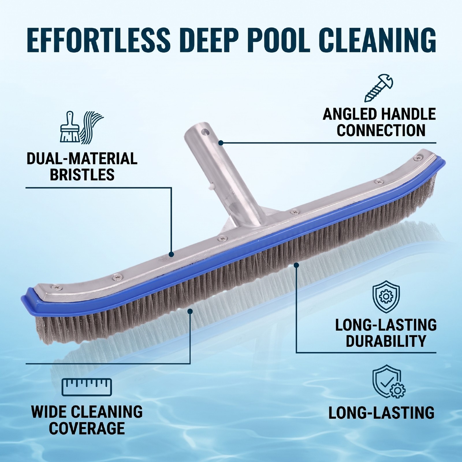 18 Inch Wide Pool Brush Head Curved Ends Nylon Stainless Steel Wire Heavy Du NEW