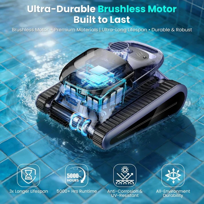 Seauto Cordless Robotic Pool Cleaner 3H Wall-Waterline Cleaning Up to 2150sq.ft
