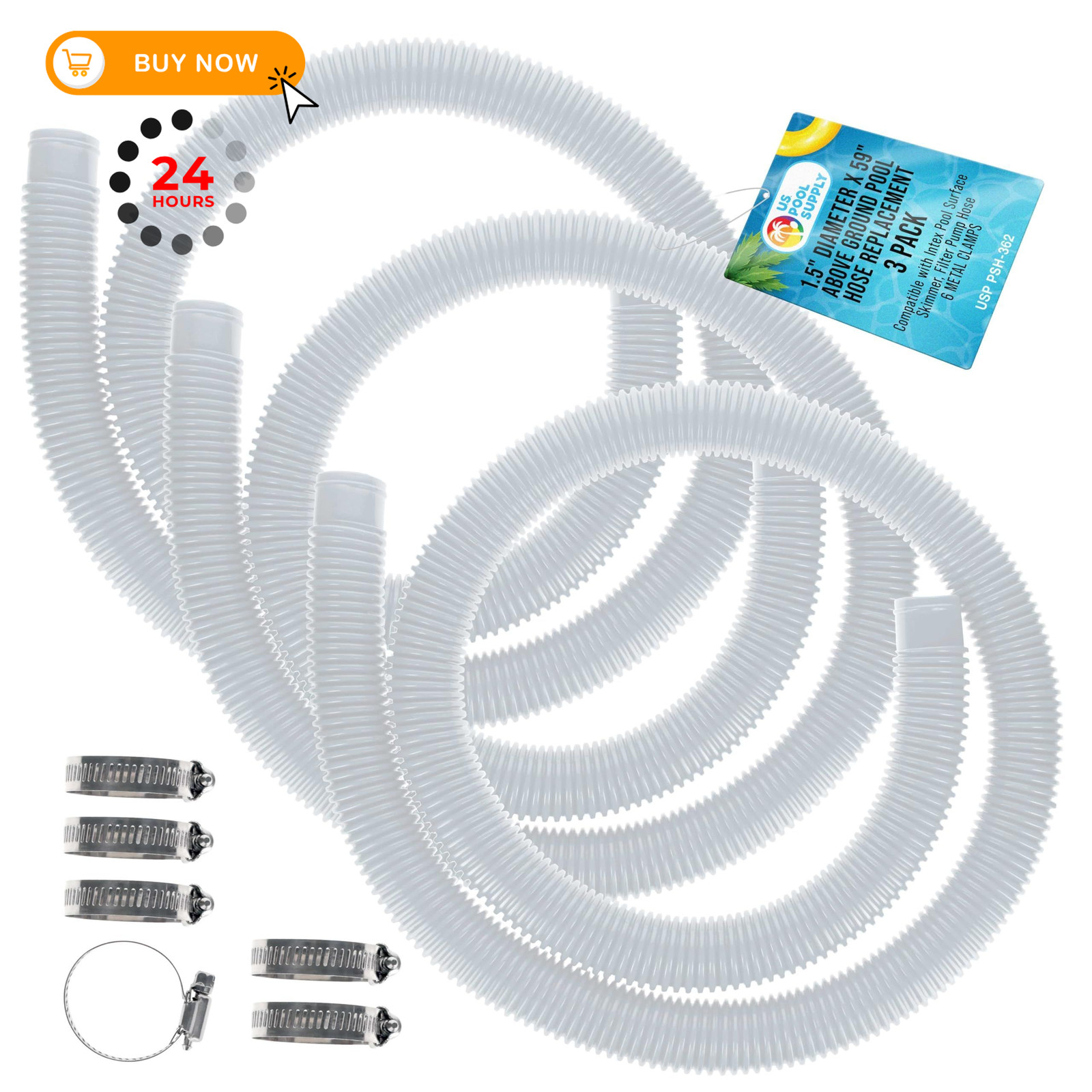 U.S. Pool Supply Above Ground Hose Replacement 1.5″ 1.5 Inch, White