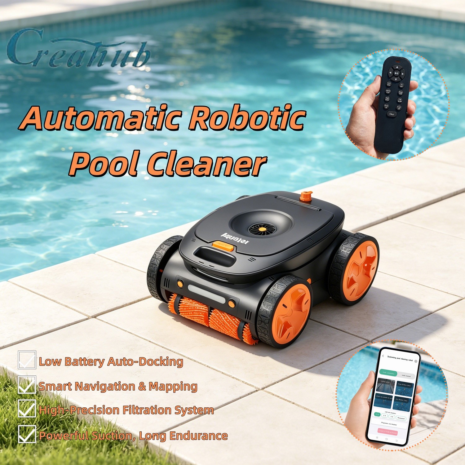 Automatic Robotic Pool Cleaner Vacuum & Robot Pool Skimmer APP&Remote Control
