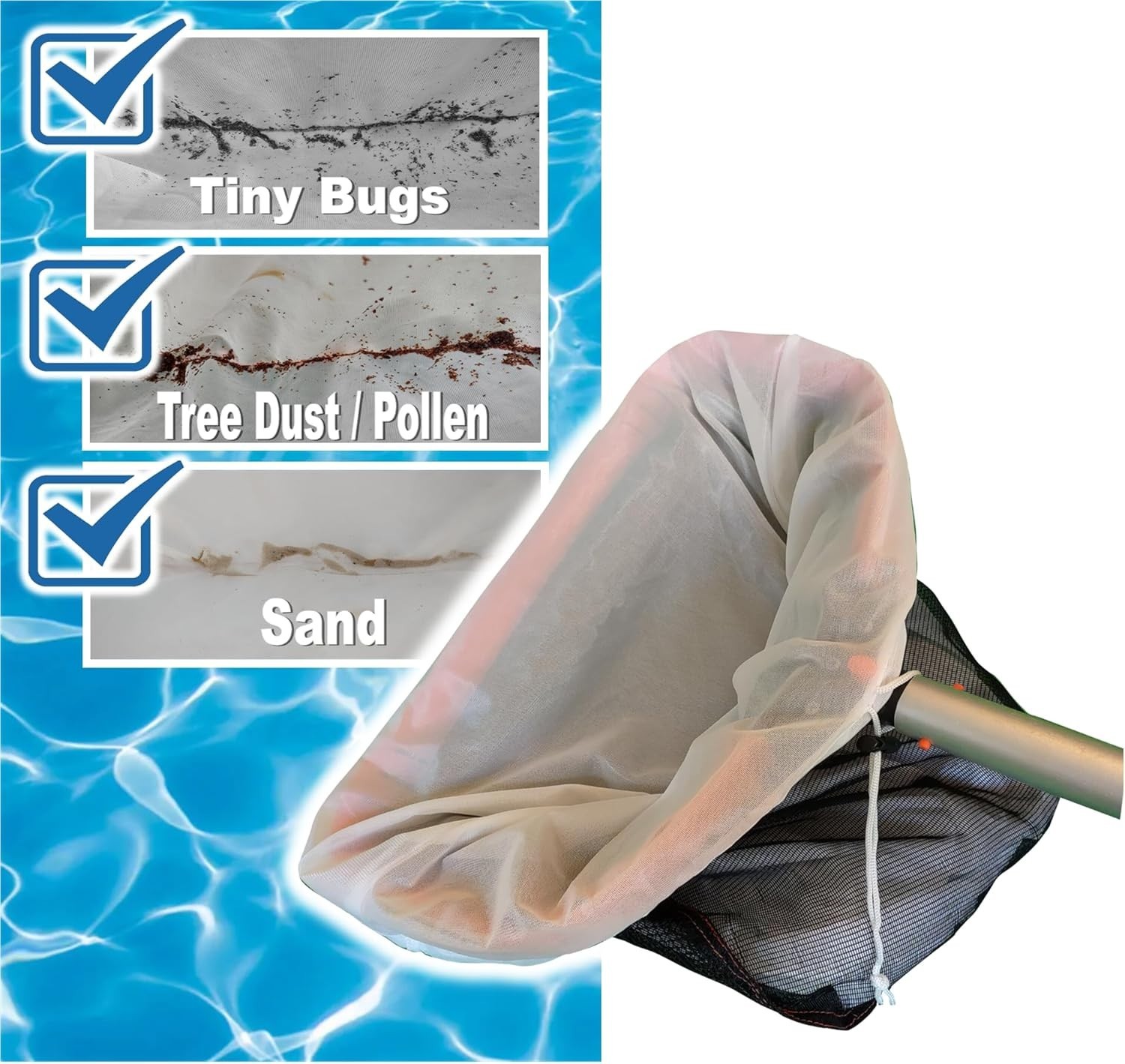 Fine Mesh Pool Net Insert – Transform Any Deep Net for Ultimate Cleaning