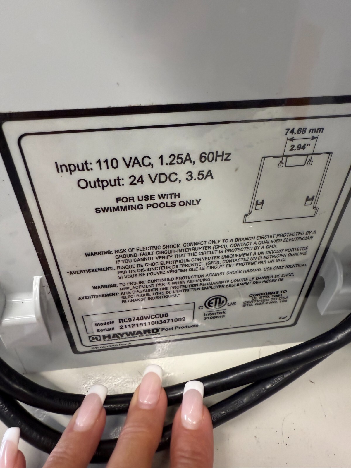 HAYWARD 110V SHARKVAC POWER SUPPLY RC9740WCCUB ( USED