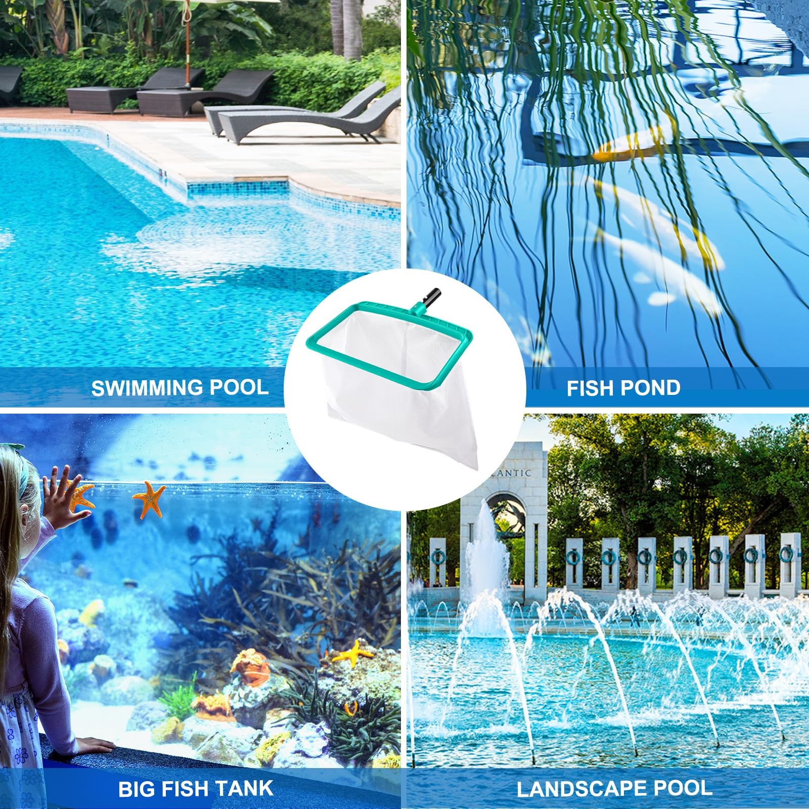 Heavy Duty Cleaning Swimming Pool Fine Mesh Pool Skimmer Leaves Rake Net Scooper