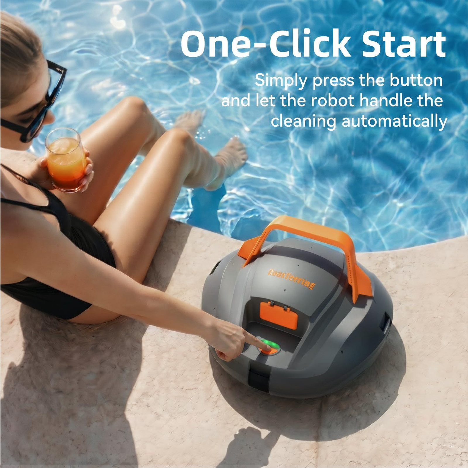 Coasteering Planet Edge Pool Vacuum for Above Ground Pool, 120-Min Light Grey