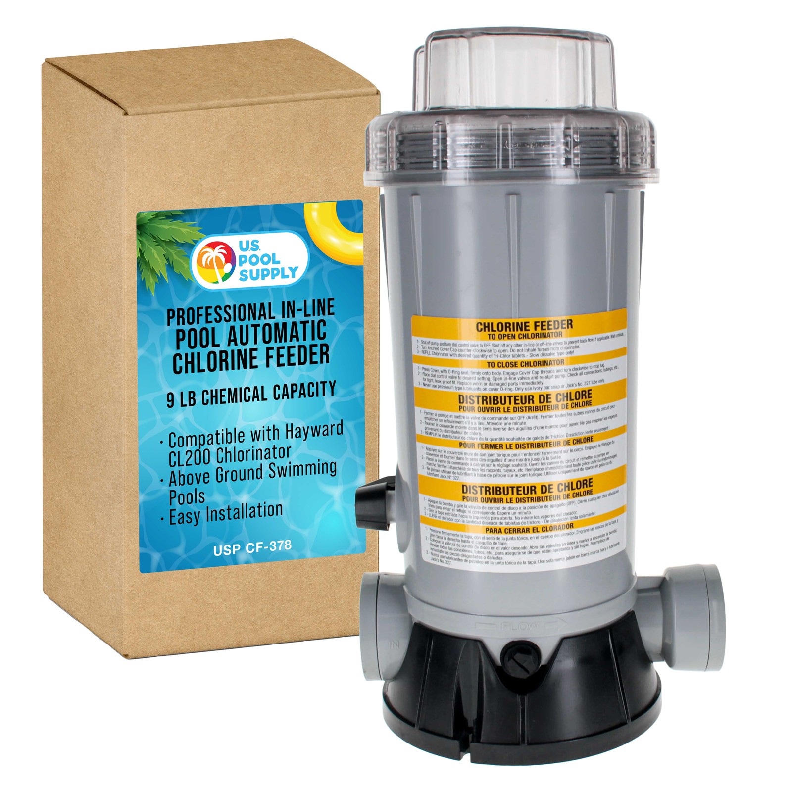 Professional In-Line Pool Automatic Chlorine Feeder – 9 lb Chemical Capacity
