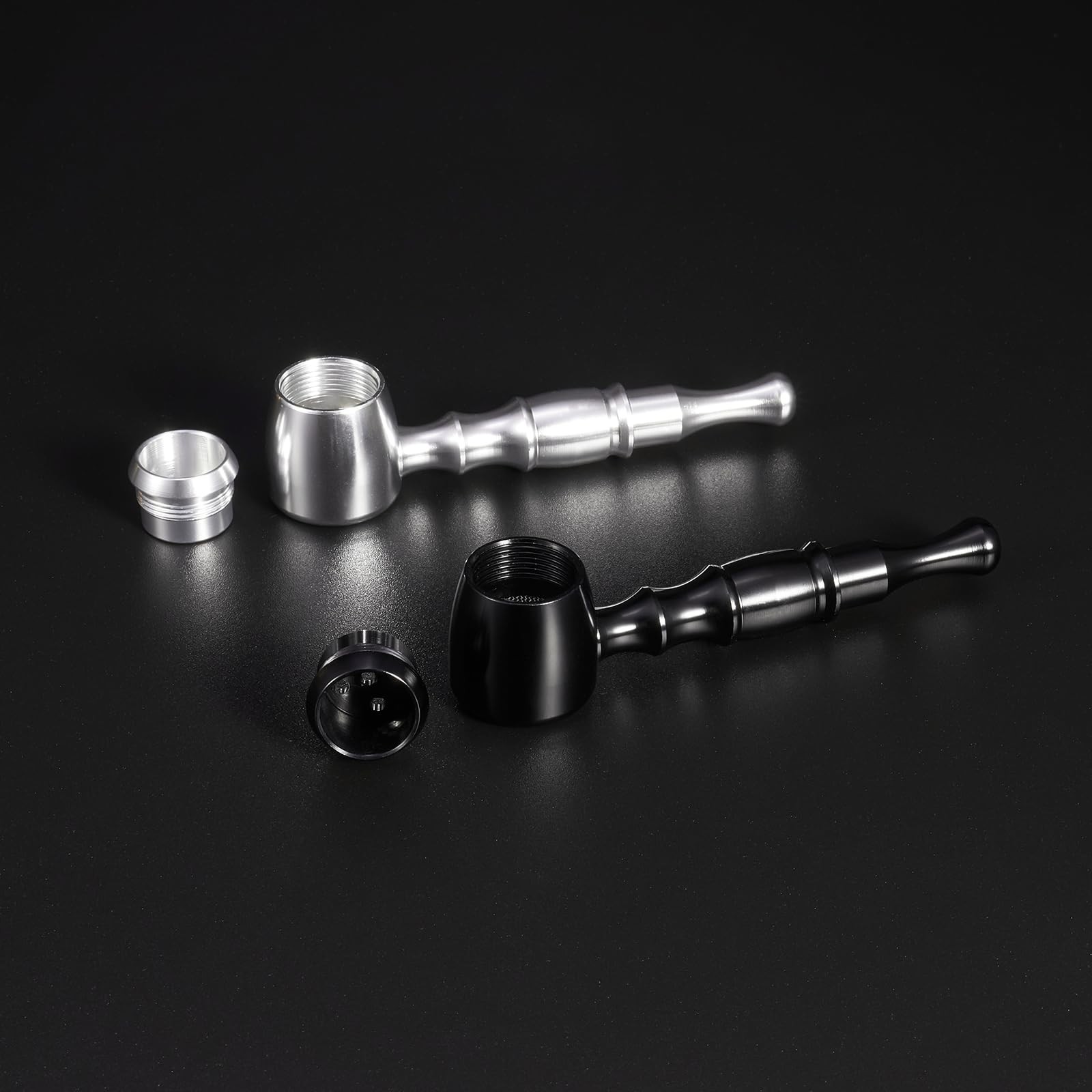 2-Pack Aluminum Alloy Tobacco Pipe Set, 10cm Portable Smoking Black&Silver