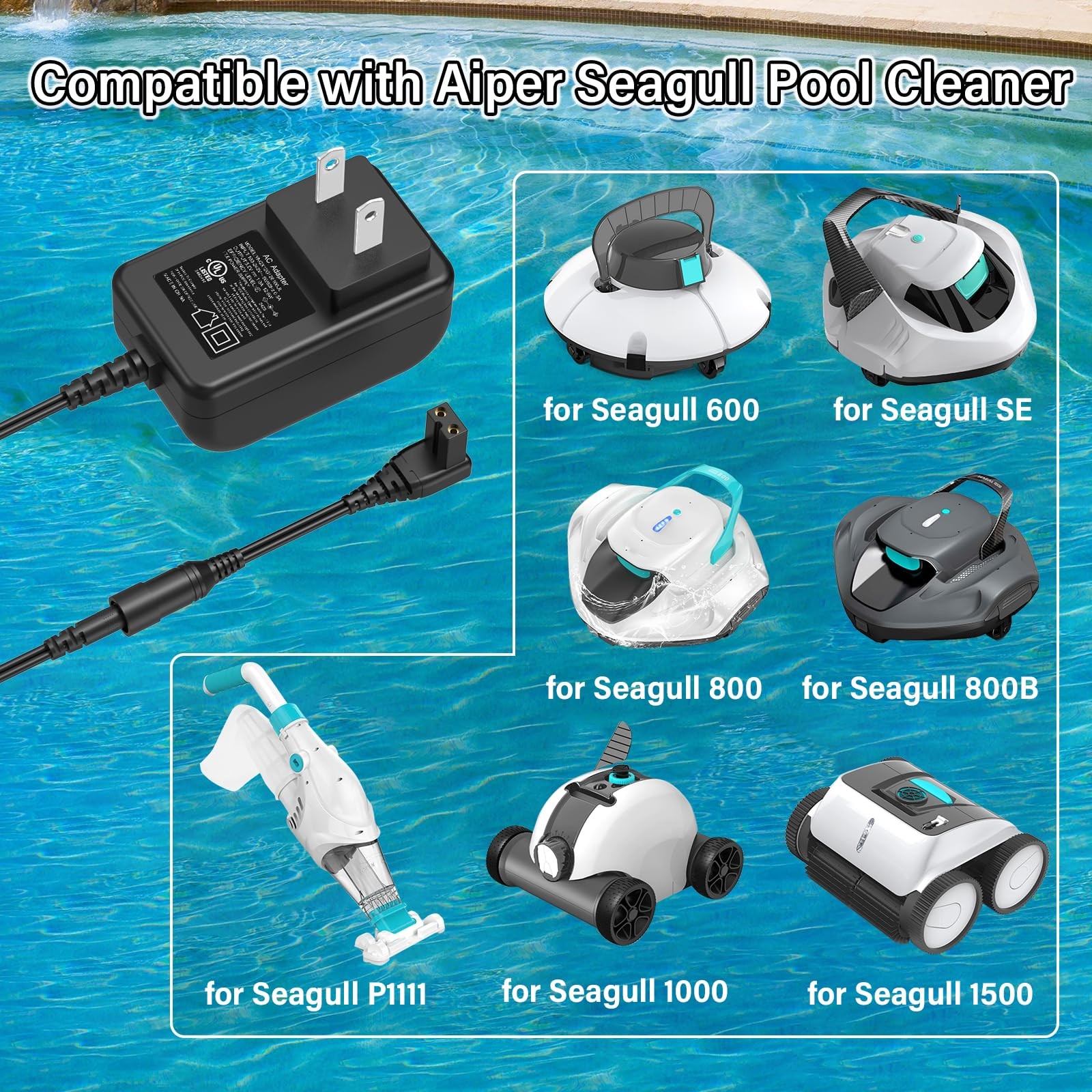 12.6V 1A Pool Vacuum Charger Fit for Aiper Seagull 600 SE 800 Cordless Roboti…
