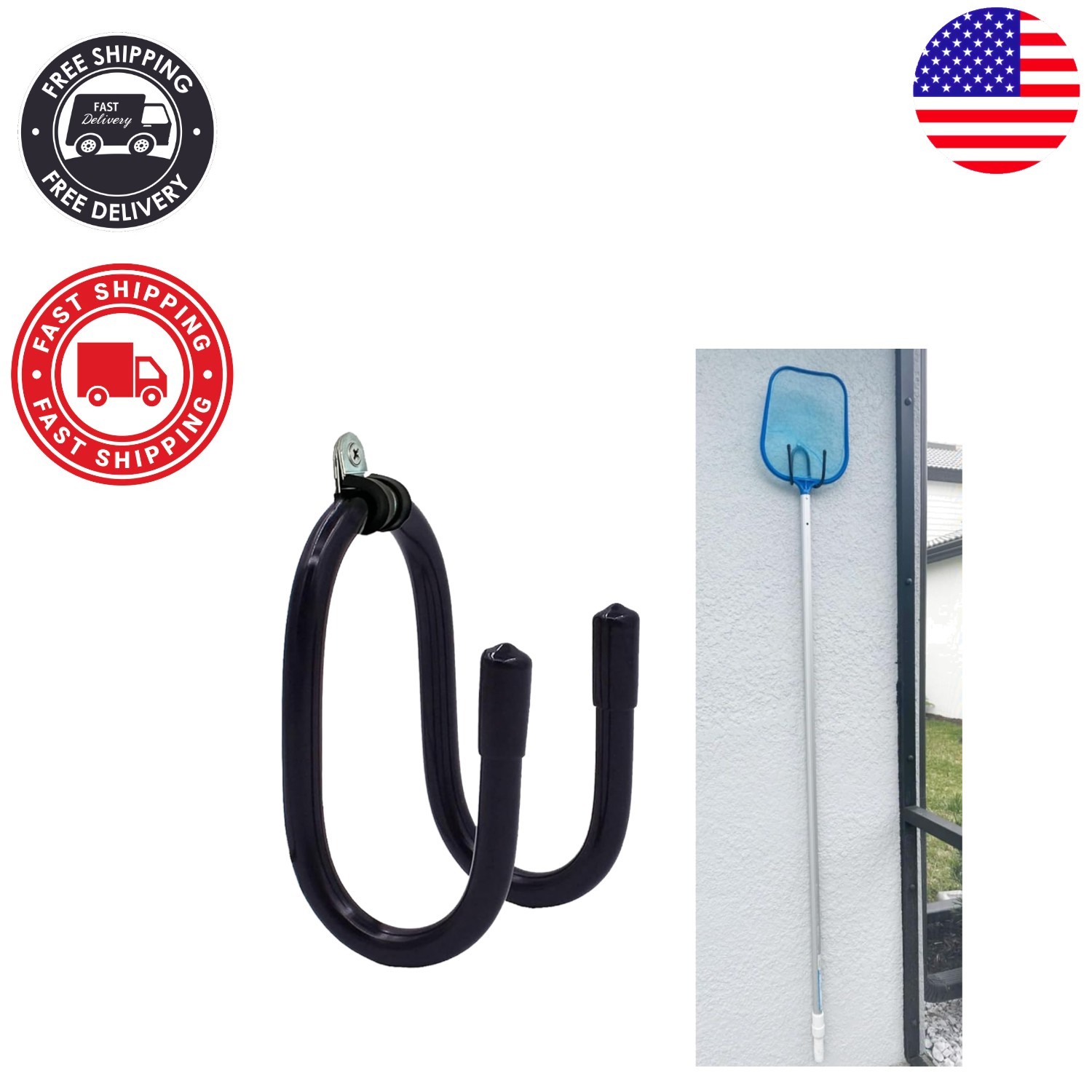 Rust-Resistant Pool Pole Hanger – Adjustable Hooks for Outdoor Equipment Storage