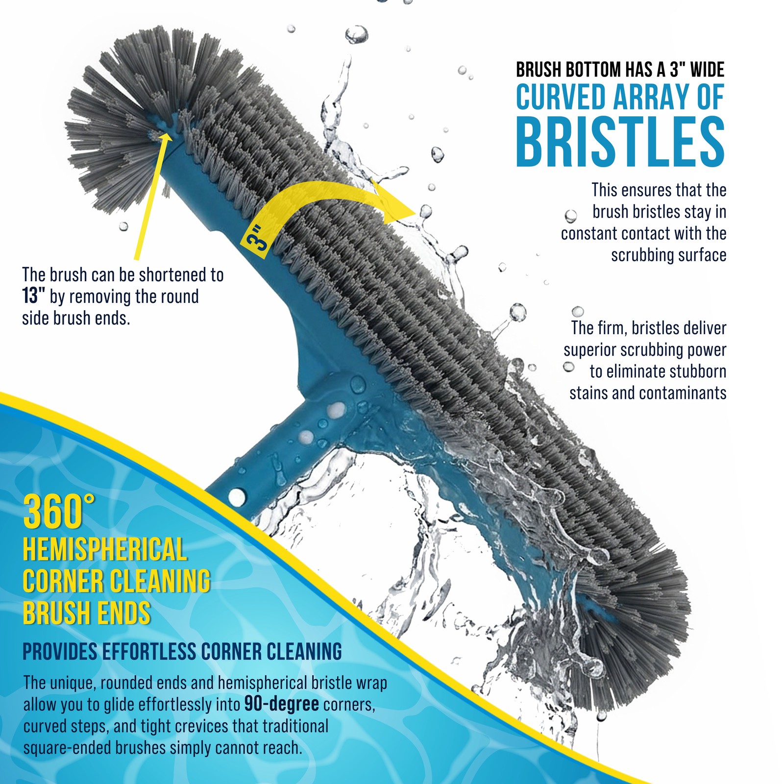 U.S. Pool Supply 18″ Pool Brush Head 7 Row Bristles Inground Above Ground