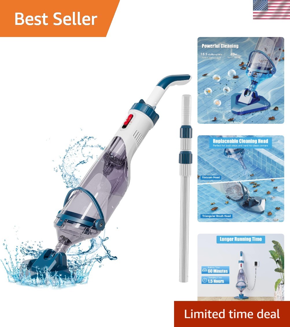 Handheld Rechargeable Pool Vacuum – Powerful Suction & Telescopic Pole, PC10