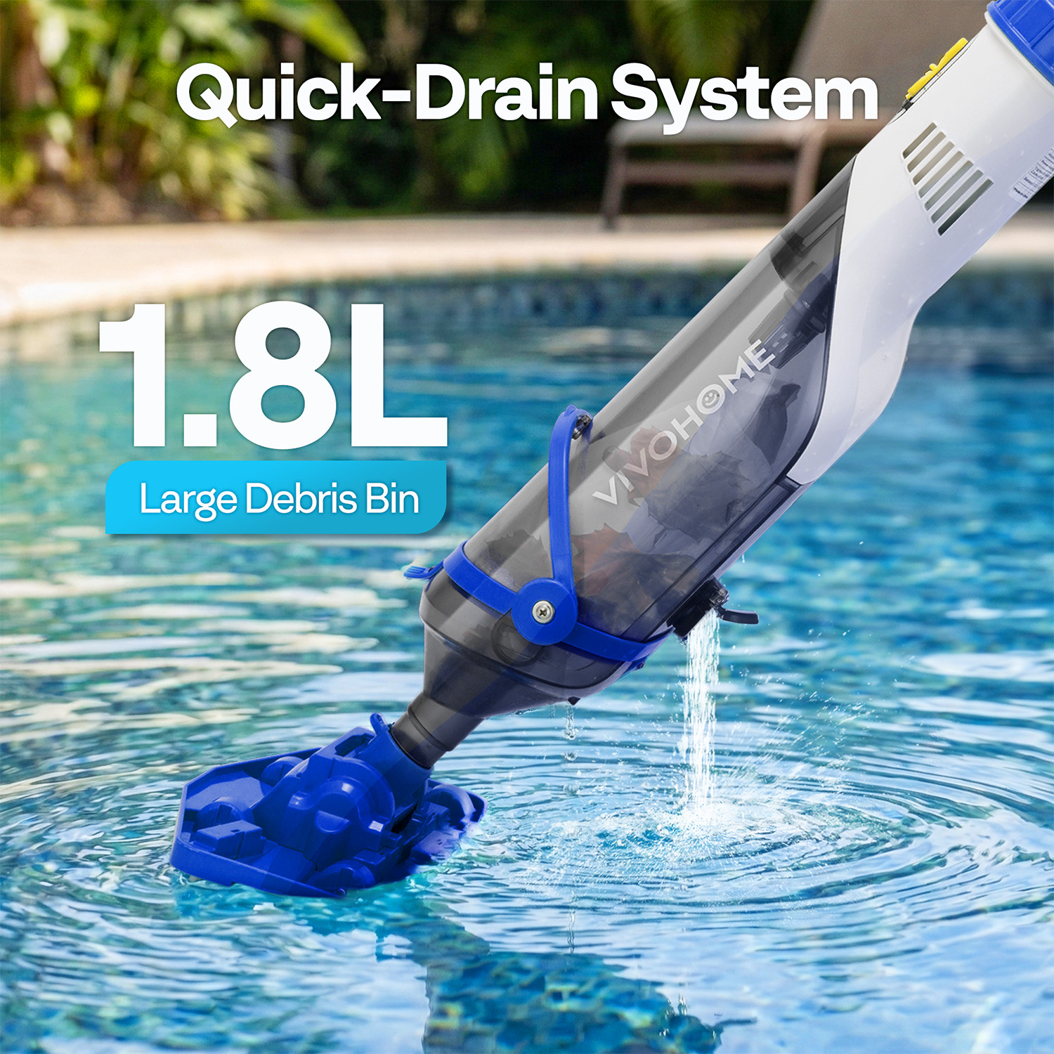 Cordless Pool Vacuum Cleaner 1110GPH Handheld Rechargeable for Pools Spas 60min