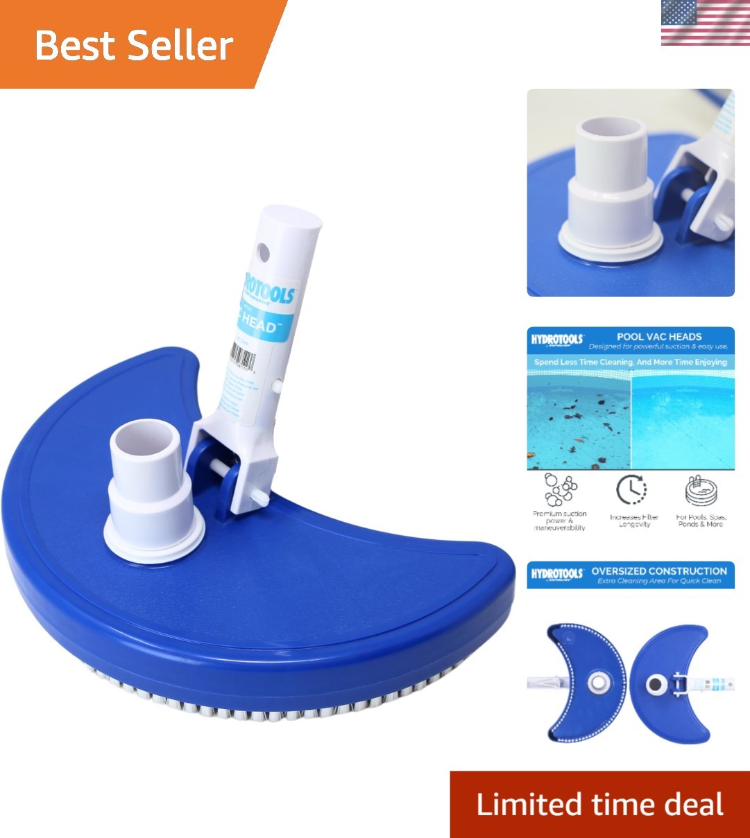 Hydrotools Efficient Swimming Pool Vac Head – Weighted with Integrated Brushes