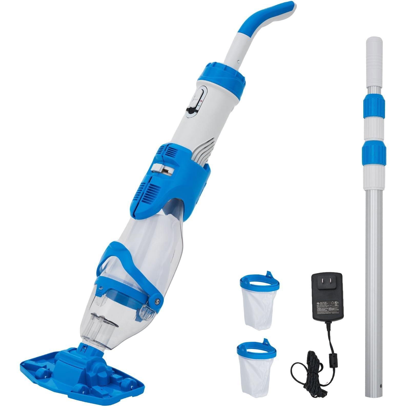 Cordless Rechargeable Pool Vacuum Handheld Cleaner ,Telescopic Pole 60 Mins IPX8