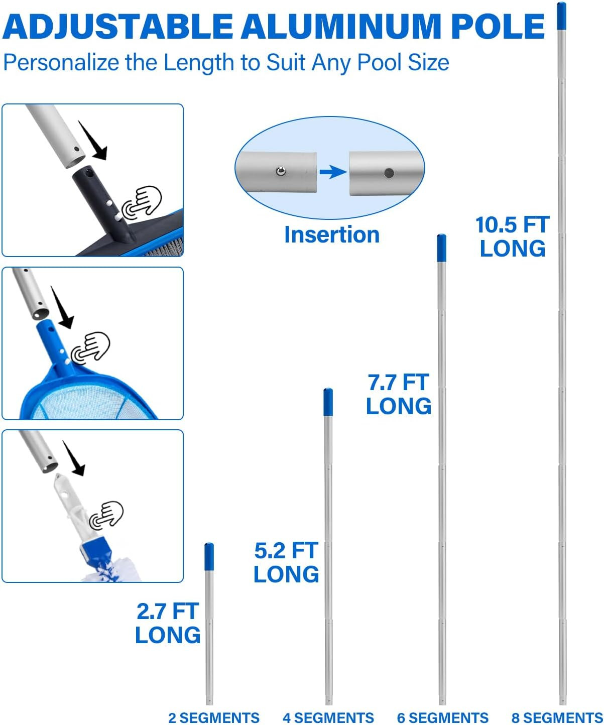 4-In-1 Deluxe Pool Cleaning Kit, Pool Cleaning Tools with 10Ft Adjustable Pole,
