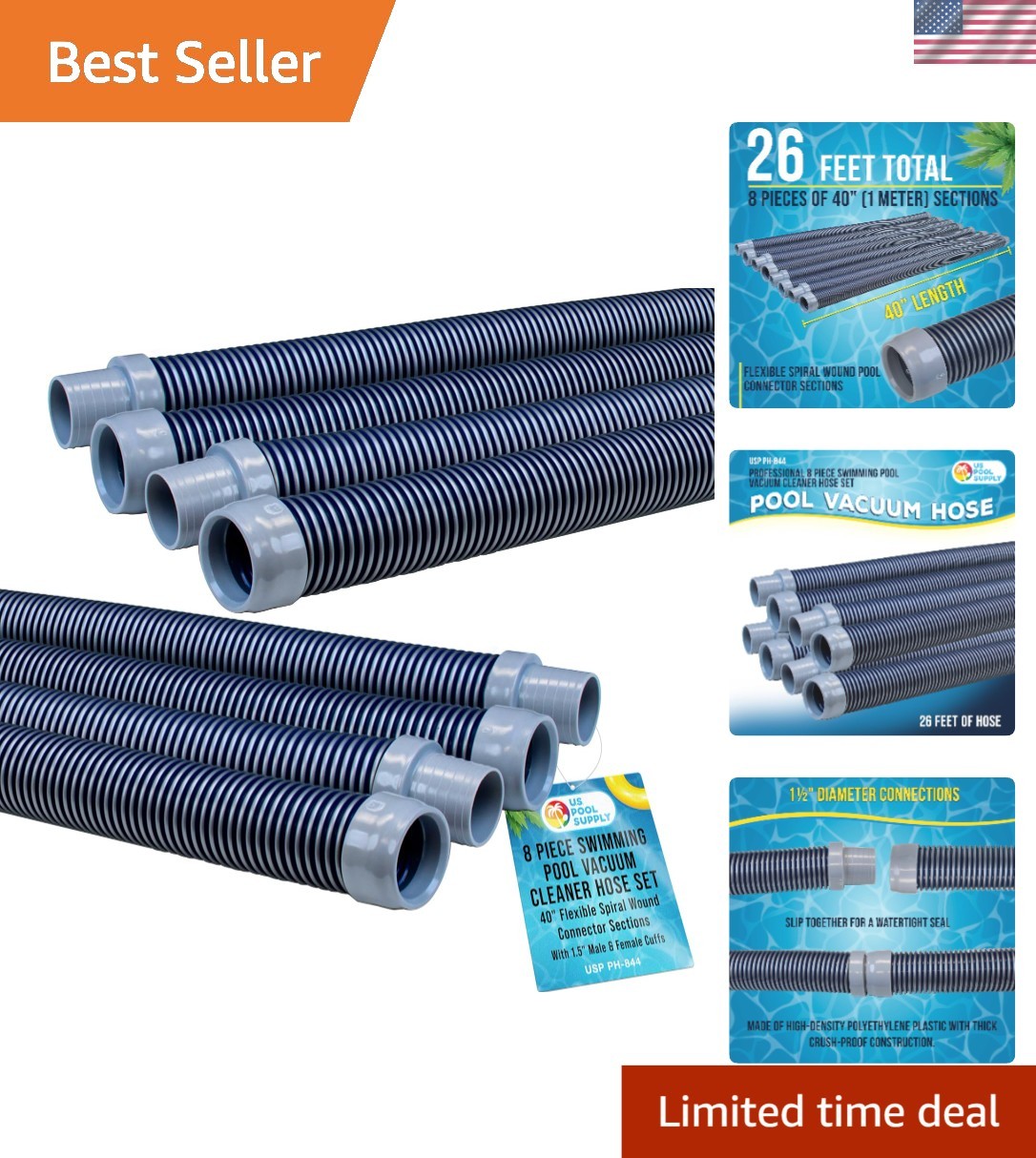 Flexible 8 Section Pool Vacuum Hose – Crush-Proof Design With Easy Installation