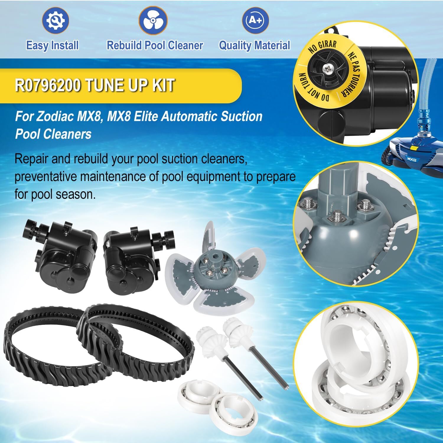Barracuda MX8 Tune Up Rebuild Kit for Zodiac MX8 Elite MX6 Pool Cleaner R0796200