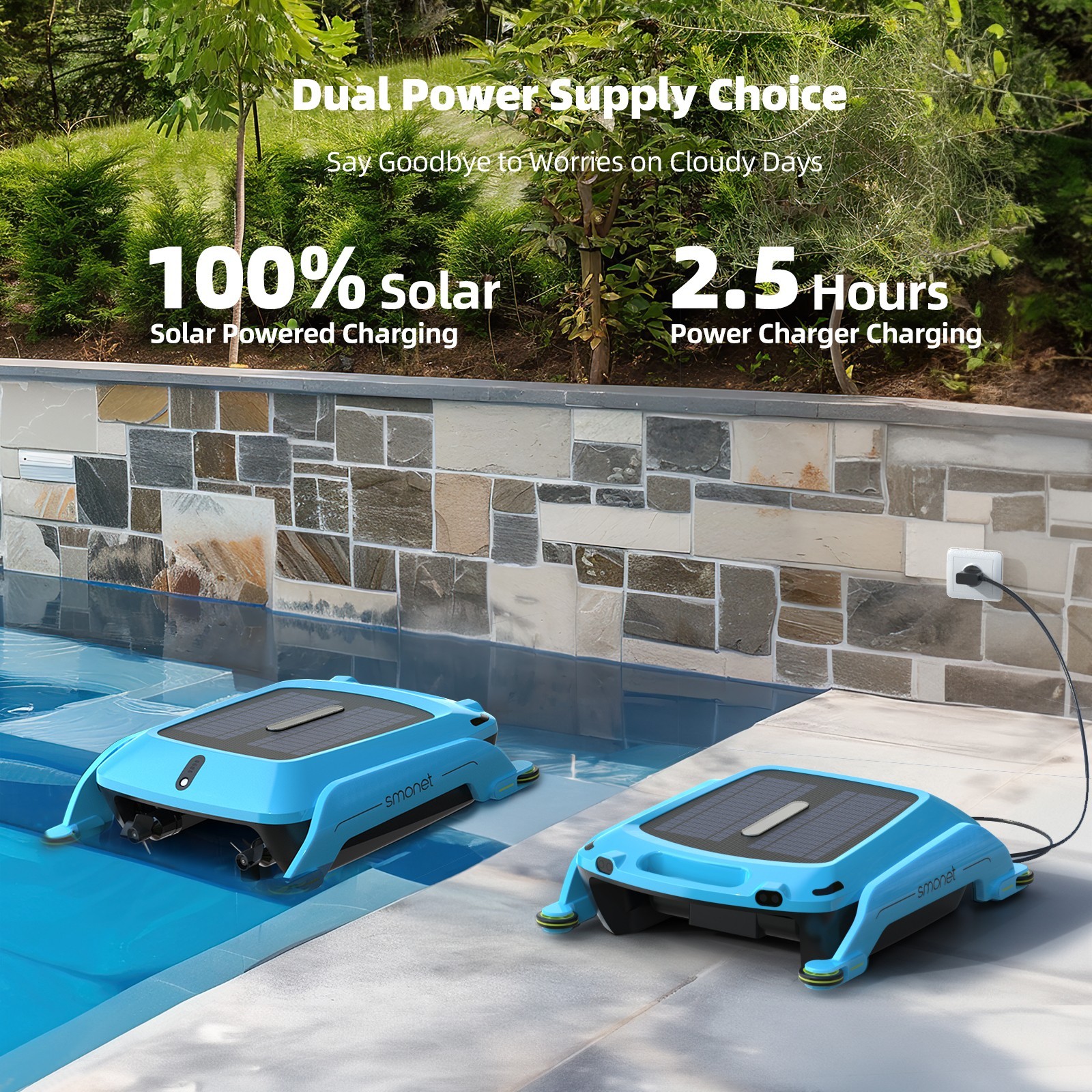Solar Robotic Pool Cleaner Cordless Robot Skimmer Cleaner for Above Ground Pools