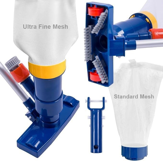 Manual Pool Vacuum for Above Ground Pools, Fine Mesh Bag & 56″ Pole, Jet Cleaner