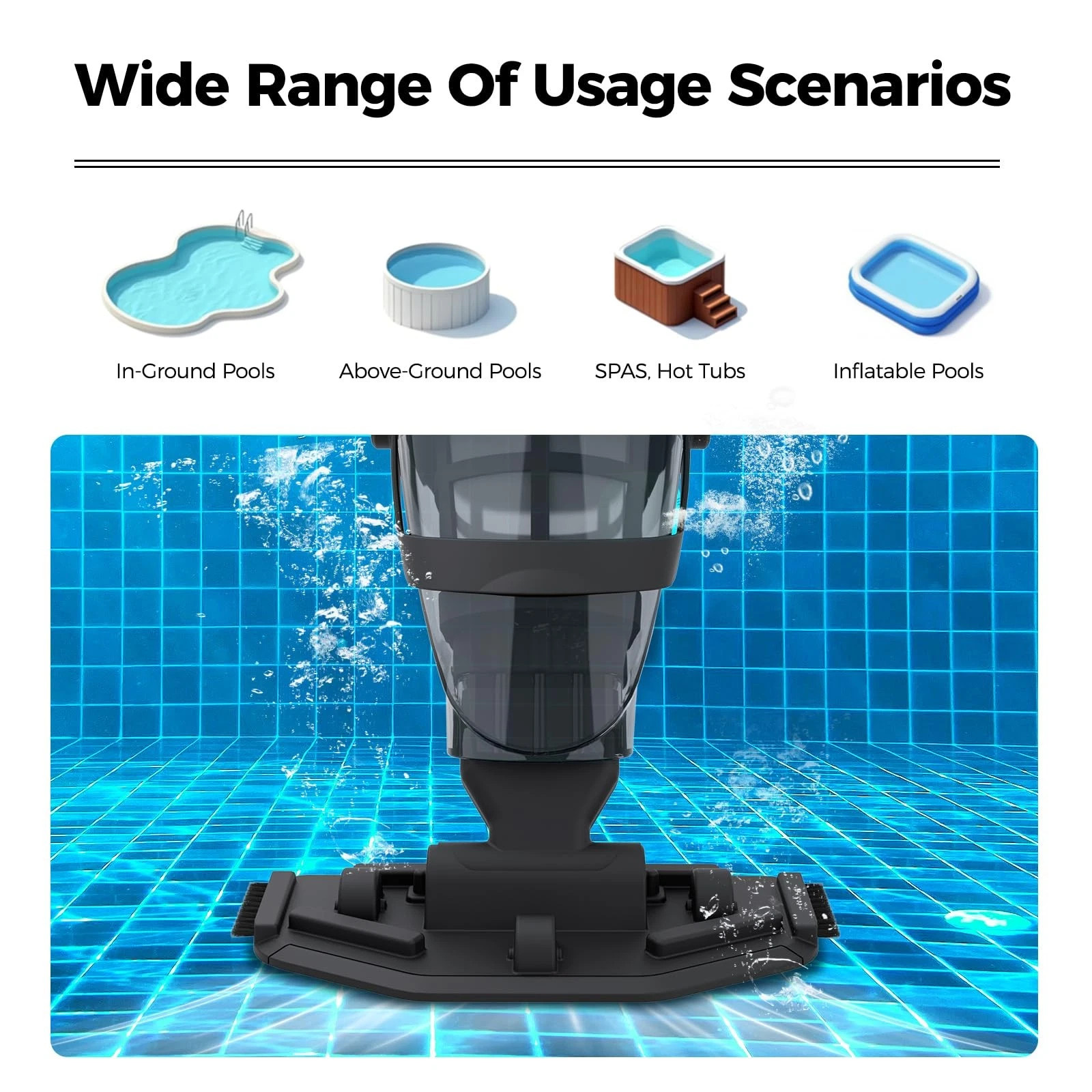 Handheld Cordless Pool Cleaner Rechargeable Pool Vacuum Powered 9000mAH Battery