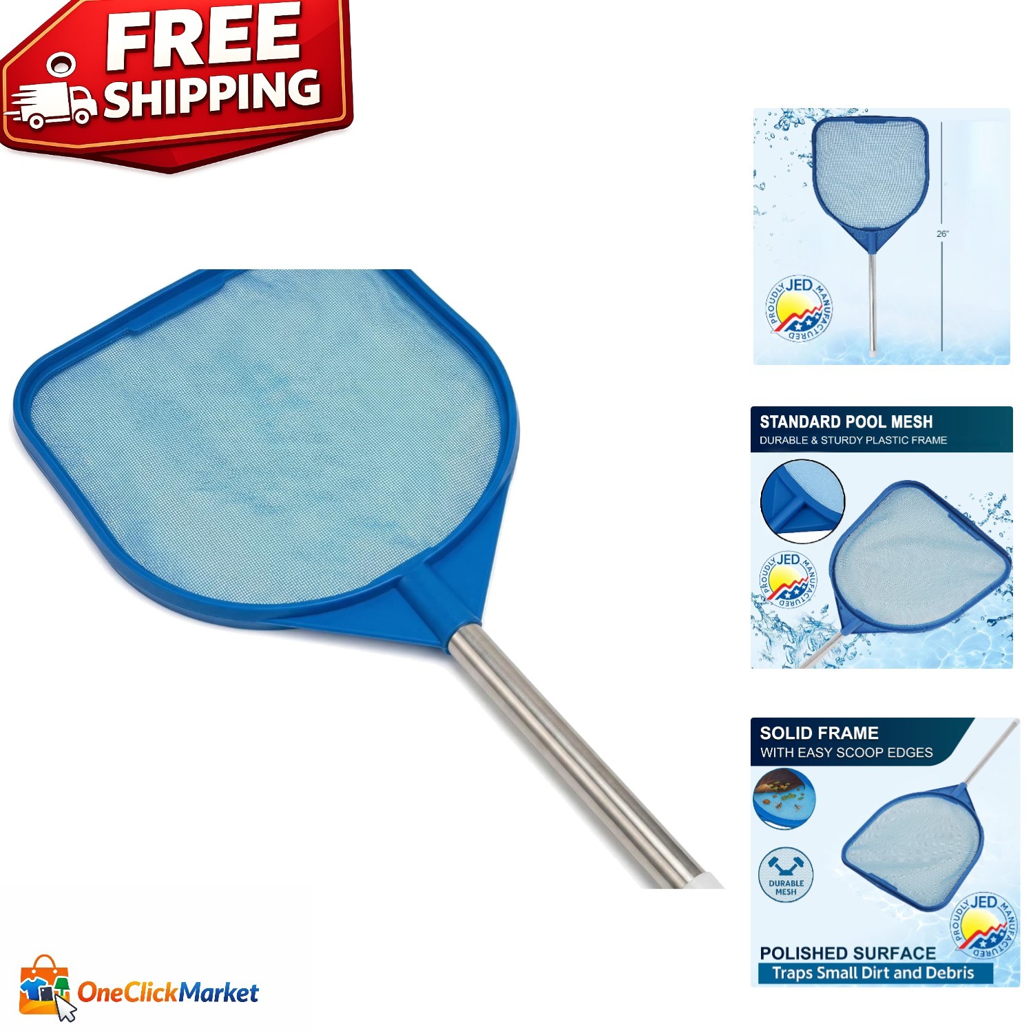Quick Cleaning 2ft Hand Skimmer Net – Ideal for Pools, Spas & Stock Tanks
