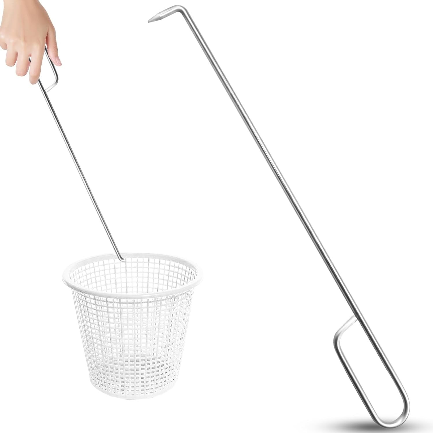 Pool Skimmer Basket Hook Tool, Stainless Steel Pool Skimmer Hook Extended Kne…