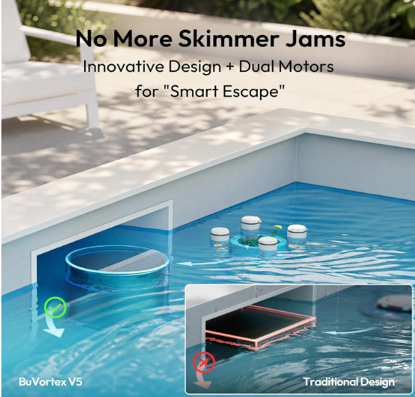 BUBLUE F10 Robotic Pool Skimmer Surface Cleaner App Control AI Navigation White