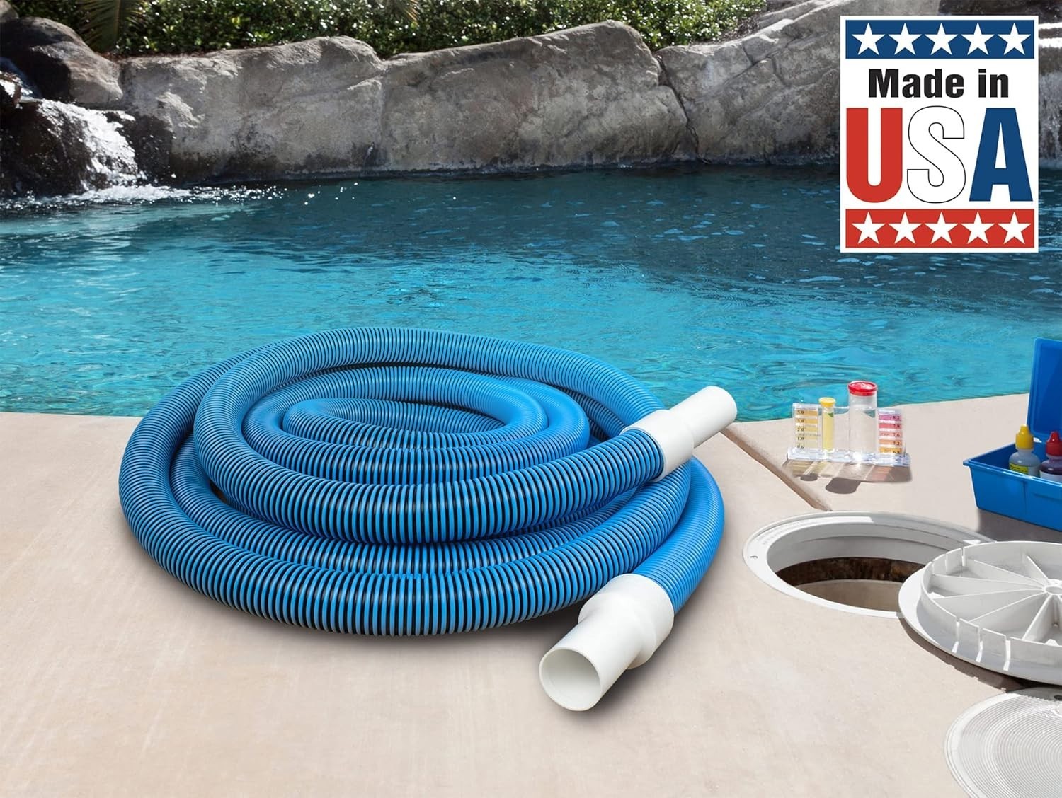 Manual Pool Vacuum Hose, 30 Ft x 1-1/2” for Inground & Above Ground Pools, No…
