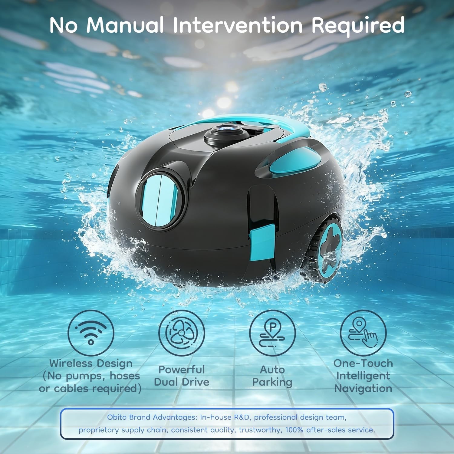 Cordless Robotic Pool Cleaner Dual Suction 130-Min Battery Lightweight