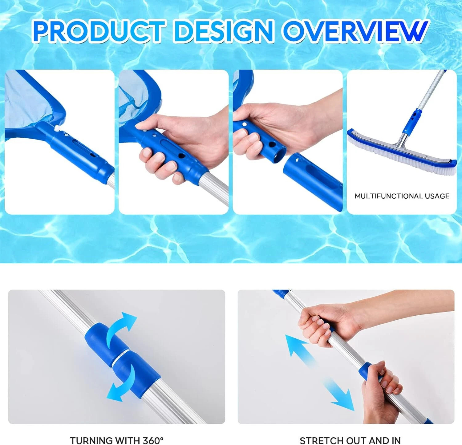Heavy Duty Pool Skimmer Leaf Rake Net Cleaning Swimming Pool Fine Mesh Netting
