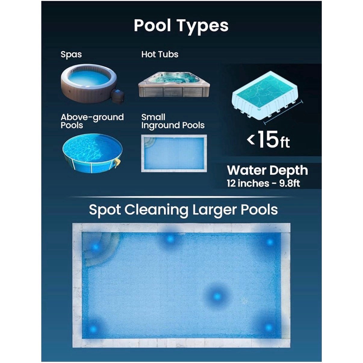 KOKIDO Cordless Handheld Pool Vacuum for Above Ground Pool, with 6ft Pole and 2