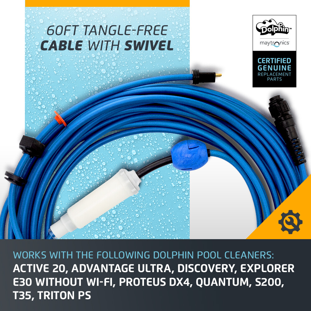 Cable with Swivel 2 Wire 60ft Genuine Replacement Part for Dolphin Pool Cleaners