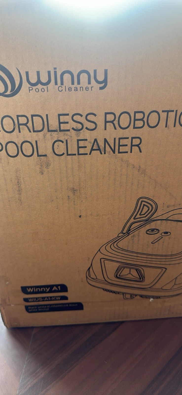 Winny A1 Cordless Lightweight Robotic Pool Cleaner Black w/ Charger Hook