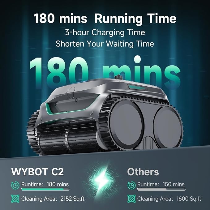 WYBOT C2 Cordless Robotic Pool Cleaner, Dual Filtration, Pool Vacumm Robot