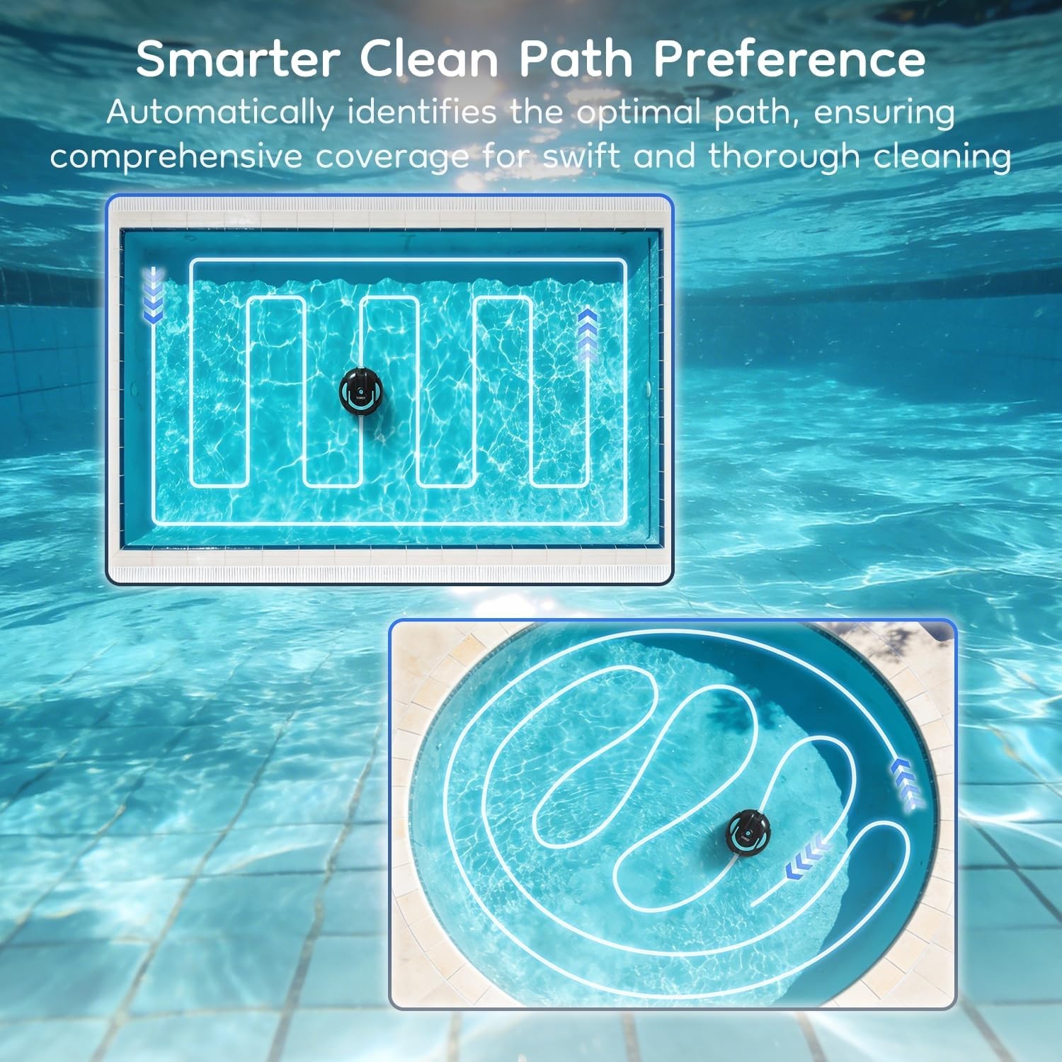 Cordless Robotic Pool Cleaner Dual Suction 130-Min Battery Lightweight