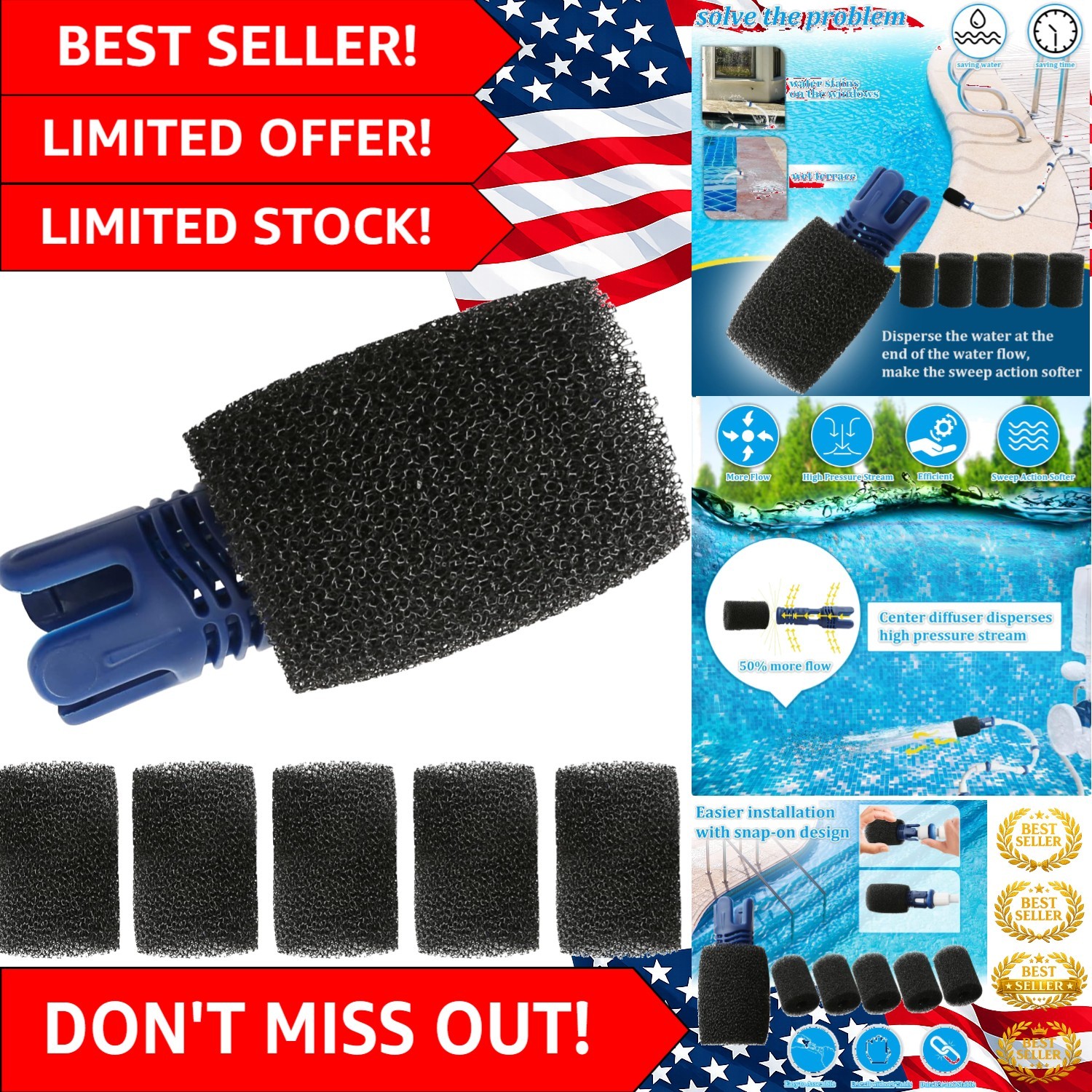 Snap-On Tail Sweep Pro for Polaris Cleaners – 6 Durable Foam Scrubbers Included