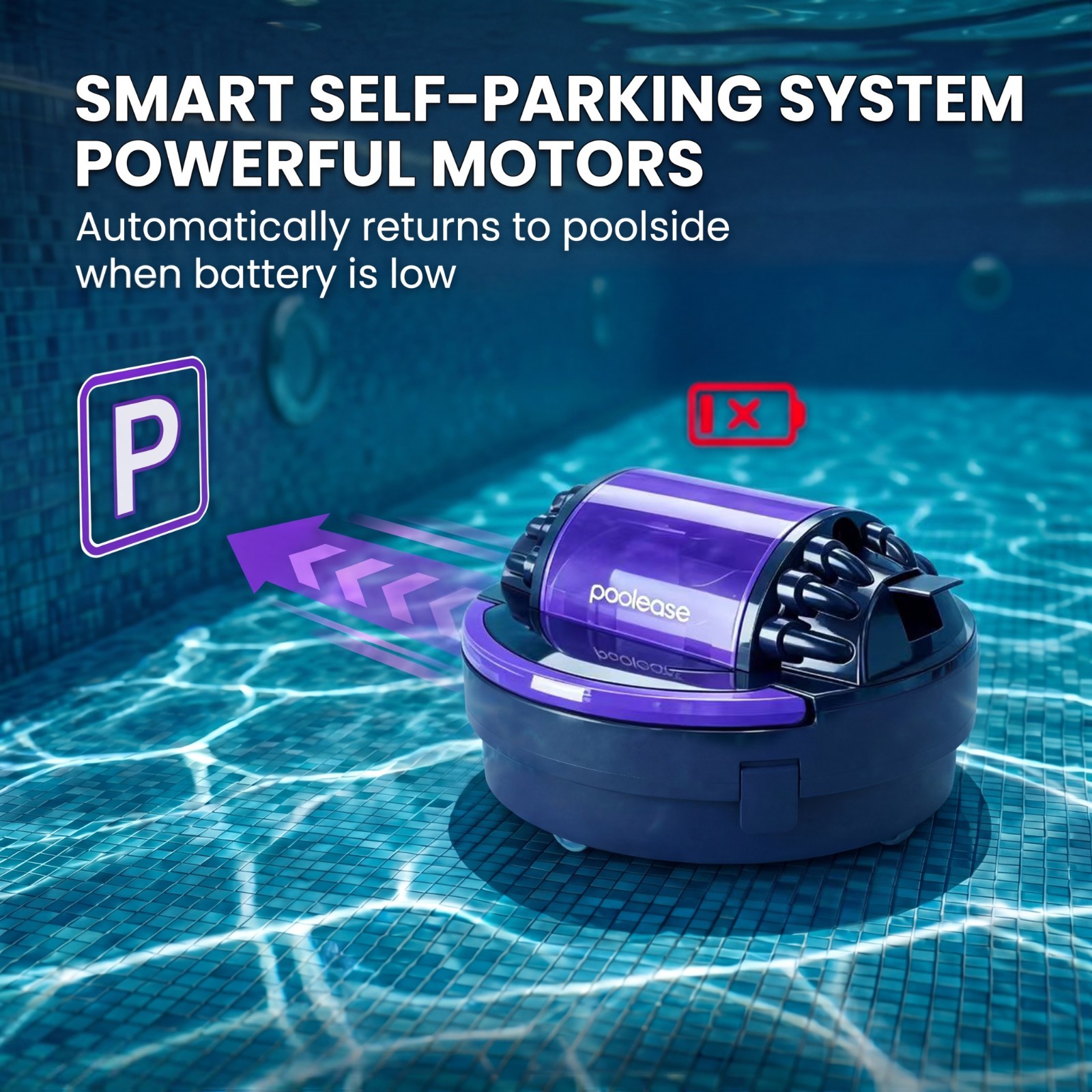 Poolease Cordless Robotic Pool Vacuum for Above Ground Flat Pool up to 960 Sq.ft