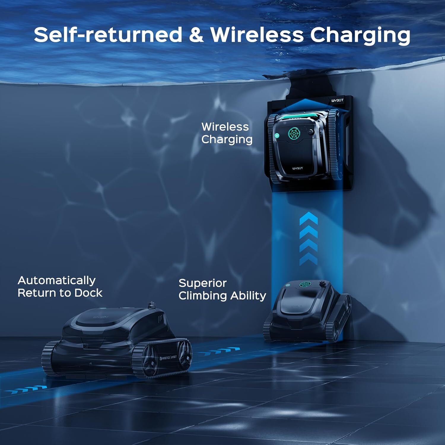 WYBOT S2 Solar Robotic Pool Cleaner Wall Climb Pool Vacuum Robot Auto Return