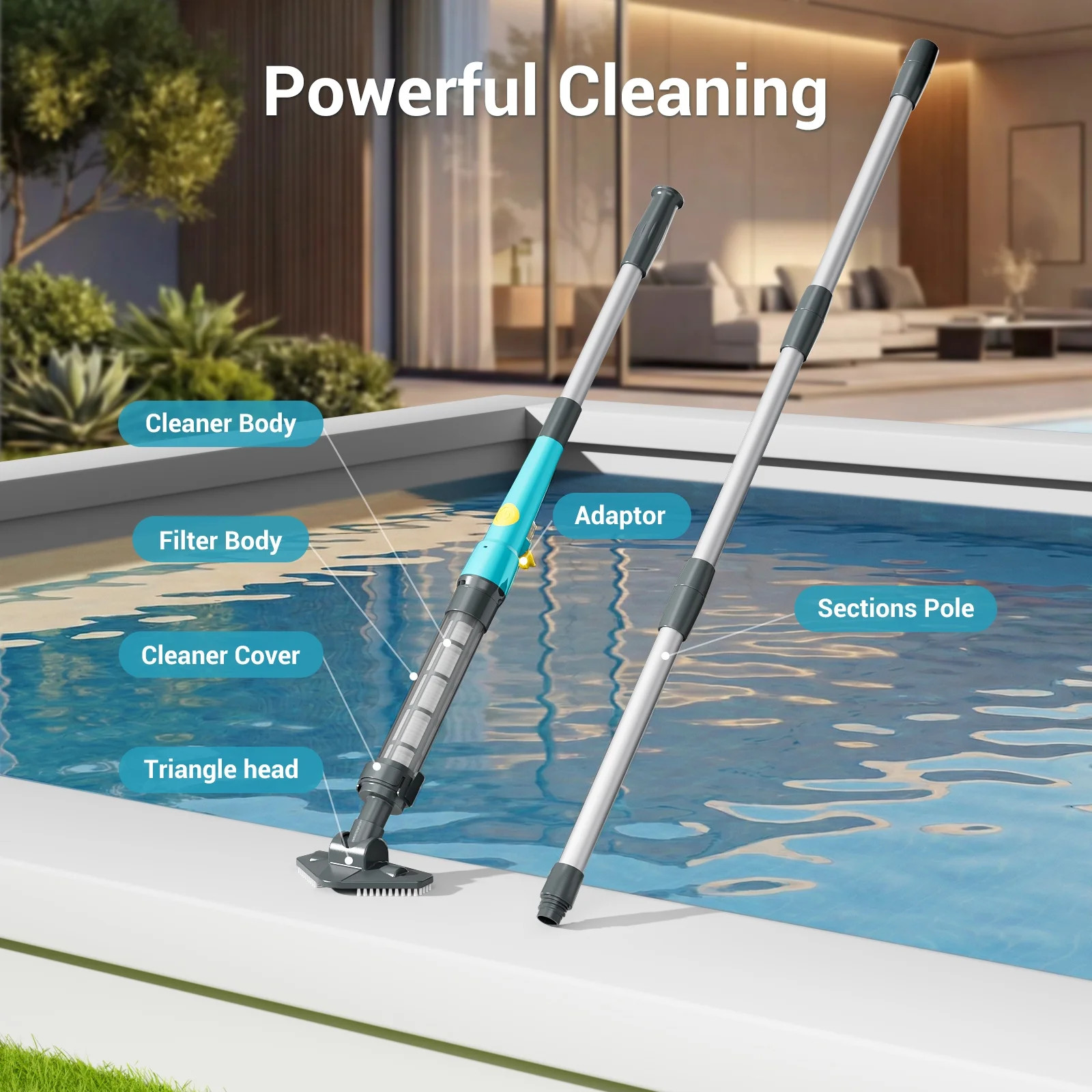 Efurden Cordless Pool Vacuum, Handheld Pool Vacuum, Running Time up to 60 Mins