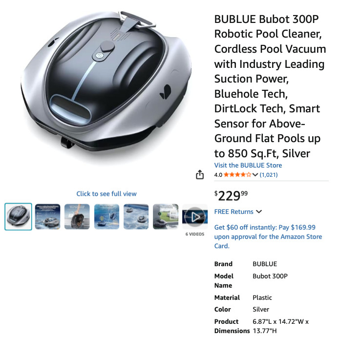 BUBLUE Bubot 300P Cordless Robotic Pool Cleaner | For Parts