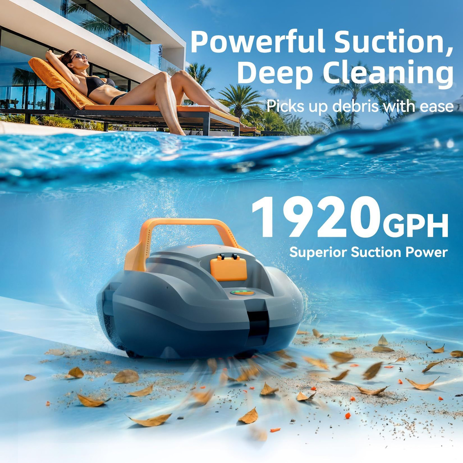 Coasteering Planet Edge Pool Vacuum for Above Ground Pool, 120-Min Light Grey
