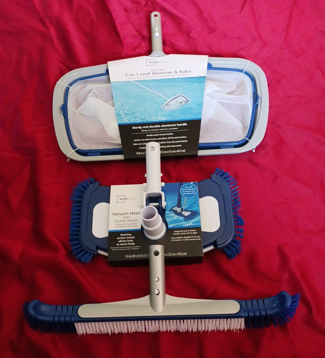 lot 3pcs Pool MAINSTAYS 20″ 2-IN-1 Leaf Skimmer Rake Vacuum Head 20″ Wall Brush