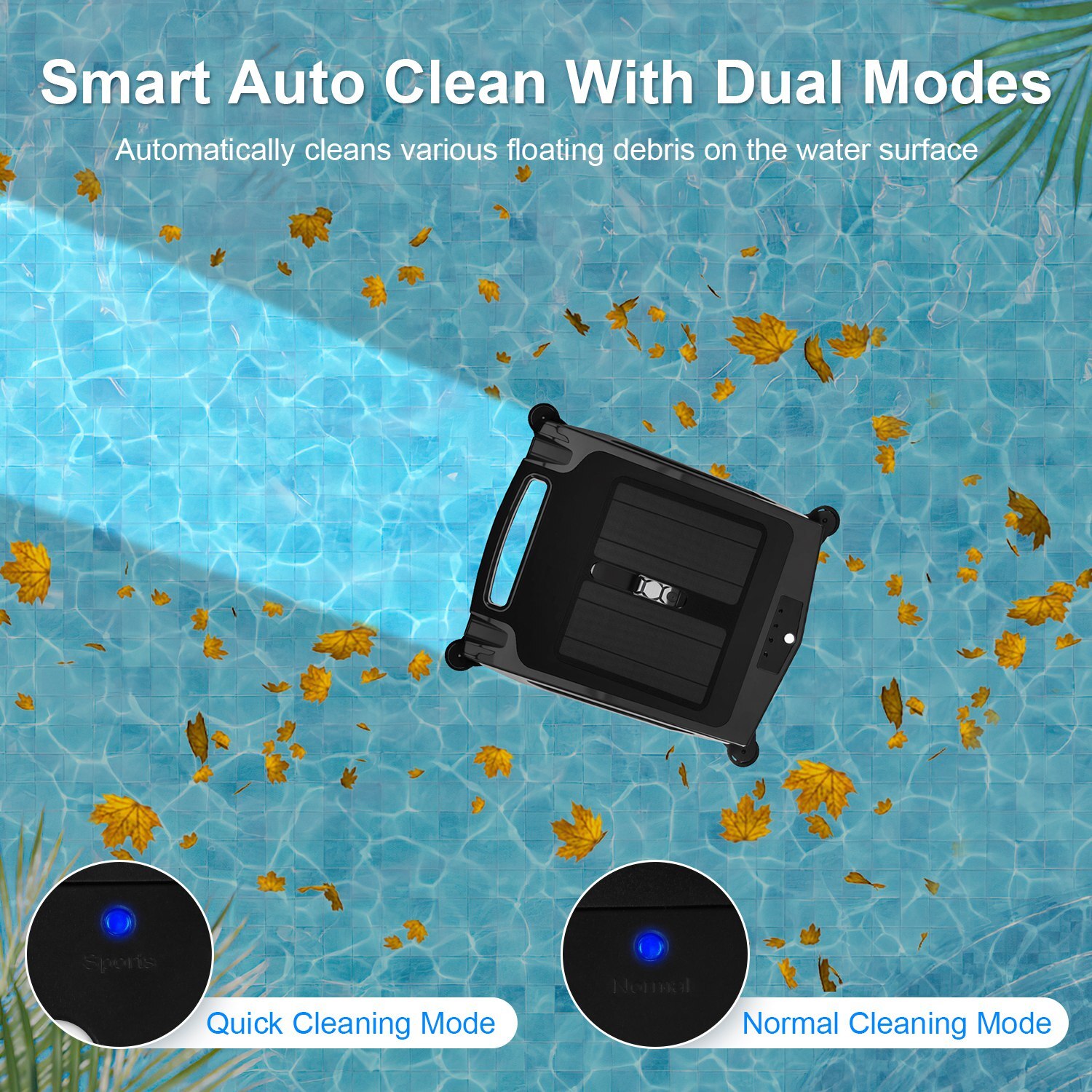 Auto Solar Powered Pool Skimmer in Stylish Design w/ 2 Cleaning Mode&APP Control