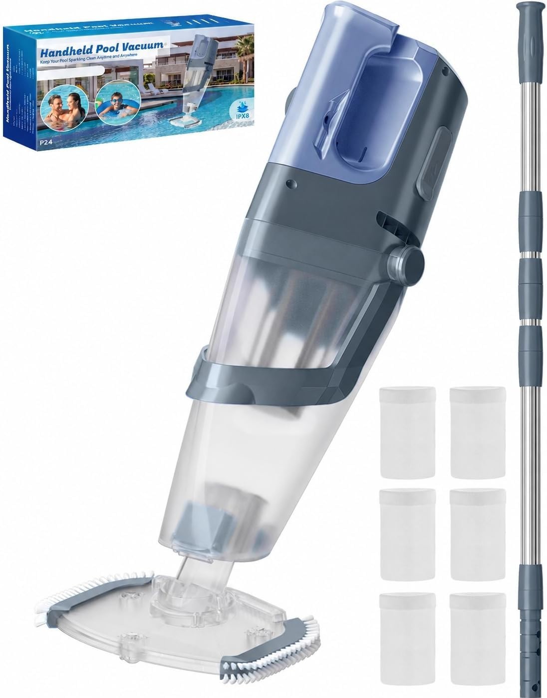 Cordless Handheld Pool Vacuum 26.5 GPM 40W Telescopic Pole 60 Min Runtime