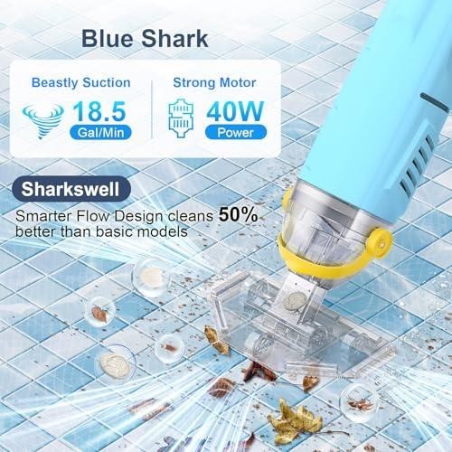 Cordless Pool Vacuum 60 Min 98″ Pole 4 Filters Sharkswell Dey084s